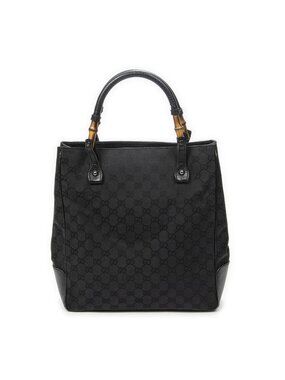 Gucci Bamboo Tote Bag Black GG Canvas